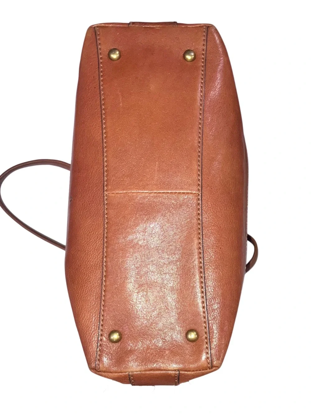 FRYE Leather Ring Tote Bag Women Large Shoulder Purse Cognac Brown Everyday